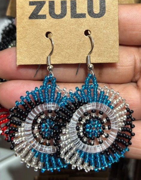 Circle Earrings Blue Black Silver