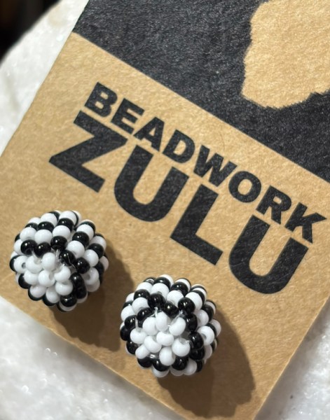 African Beaded Stud Earrings Black White