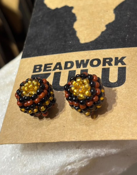 Beaded Stud Earrings Gold Brown Black