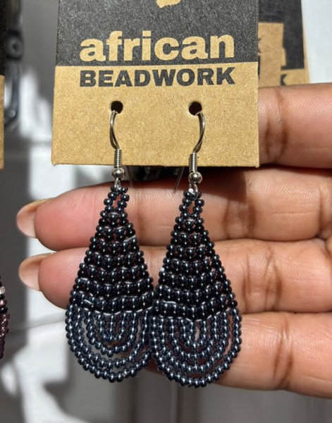 Small Beaded Ear Rings Teardrop  Metallic Black