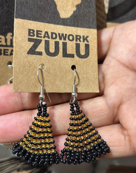 African Beaded Earrings Zulu Triangle Blue Silver Black