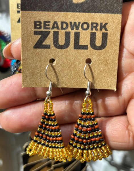 African Beaded Earrings Zulu Triangle Gold Black Brown