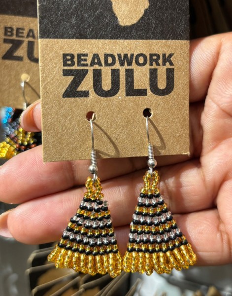 African Beaded Earrings Zulu Triangle Gold Silver Black