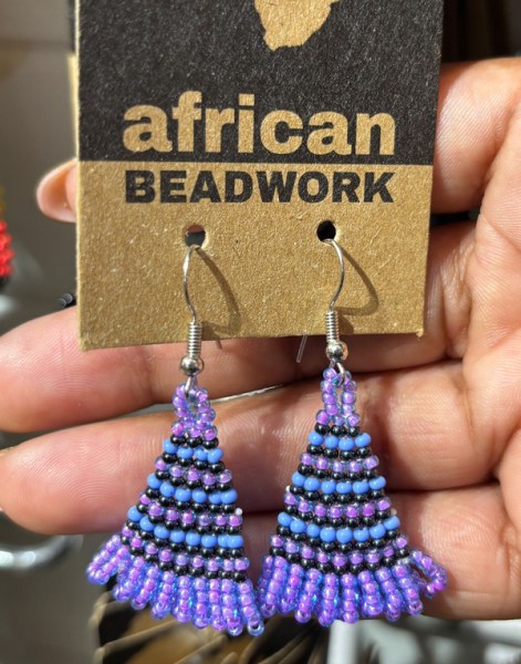 African Beaded Earrings Zulu Triangle Blue Silver Black