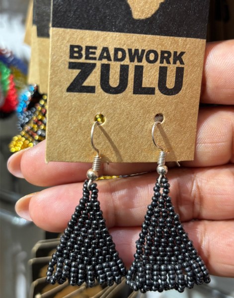 African Beaded Earrings Zulu Triangle Black Metallic