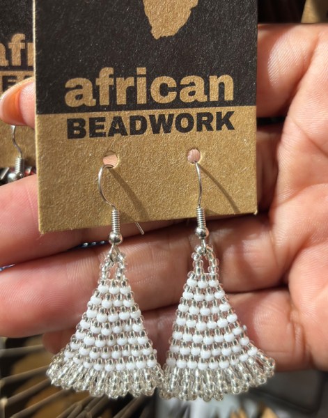 African Beaded Earrings Zulu Triangle White Silver