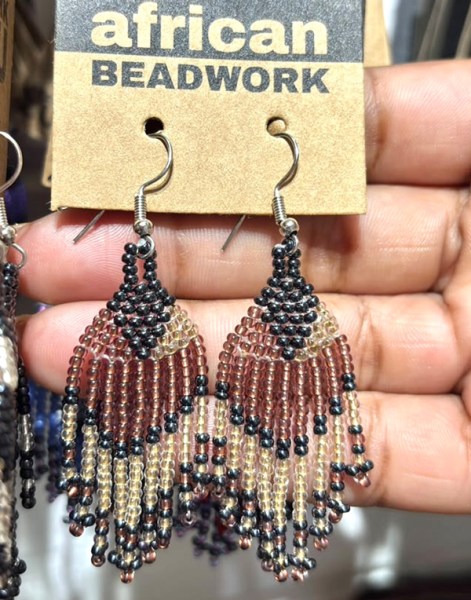 Beaded Short Tassel Earrings Copper Metallic White Gold