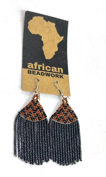 African Beaded Earrings Phinda Copper Metallic Grey White Gold
