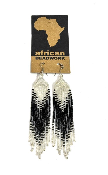 African Beaded Earrings Ilala Silver Black