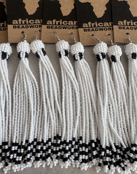 BLACK WHITE African Beaded Earrings Imbali 