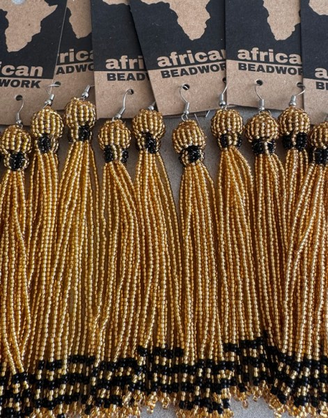 GOLD BLACK African Beaded Earrings Imbali 