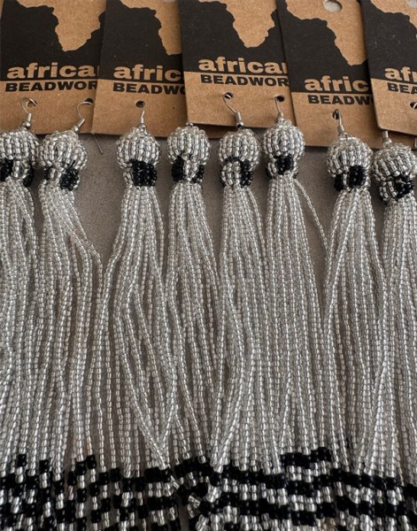 SILVER BLACK African Beaded Earrings Imbali 