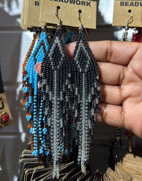 African Beaded Earrings Mkuze Black Metallic Grey