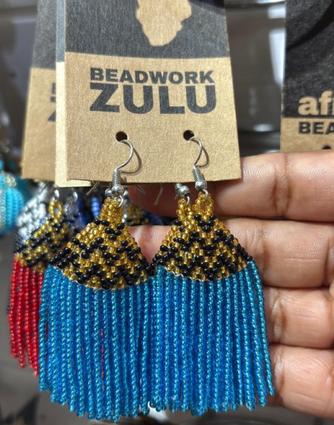 African Beaded Earrings Phinda Blue Gold Black