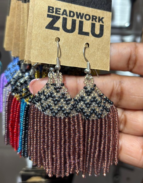 African Beaded Earrings Phinda Copper Metallic Grey White Gold