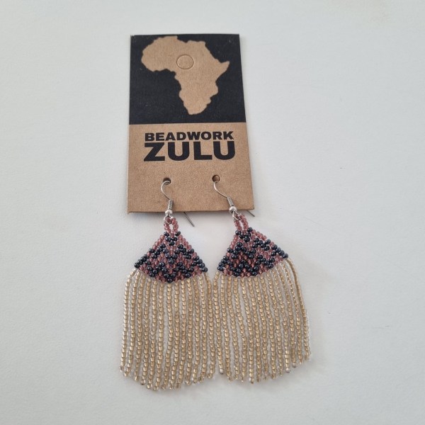 African Beaded Earrings Phinda Copper Metallic Grey White Gold