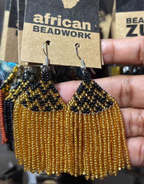 African Beaded Earrings Phinda Gold Black