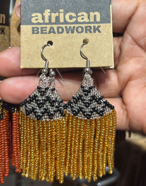 African Beaded Earrings Phinda Gold Silver Black