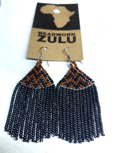 African Beaded Earrings Phinda Brown Black Metallic