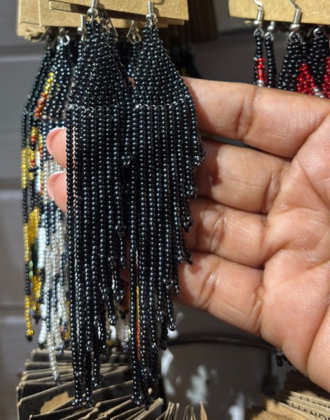 African Beaded Earrings Savuti Black Metallic Grey