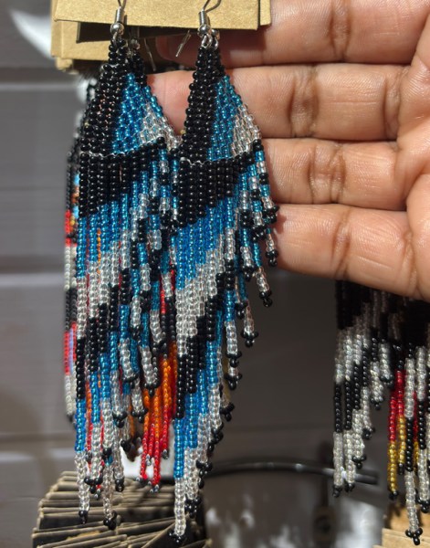 African Beaded Earrings Savuti Blue Silver Black