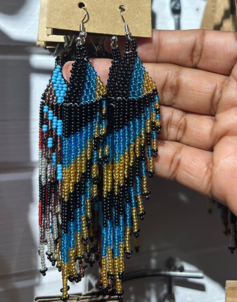 African Beaded Earrings Savuti Blue Gold Black
