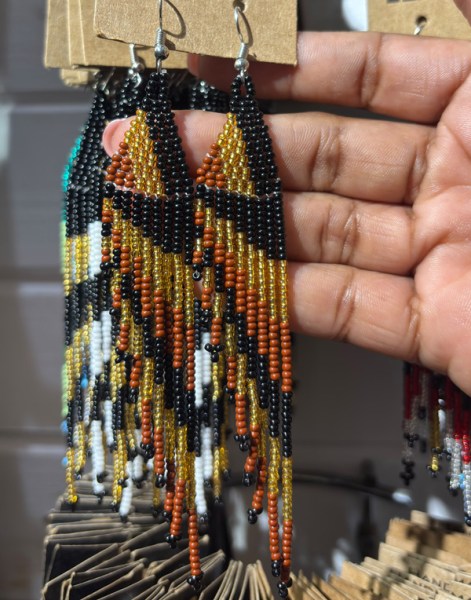 African Beaded Earrings Savuti Brown Black Gold
