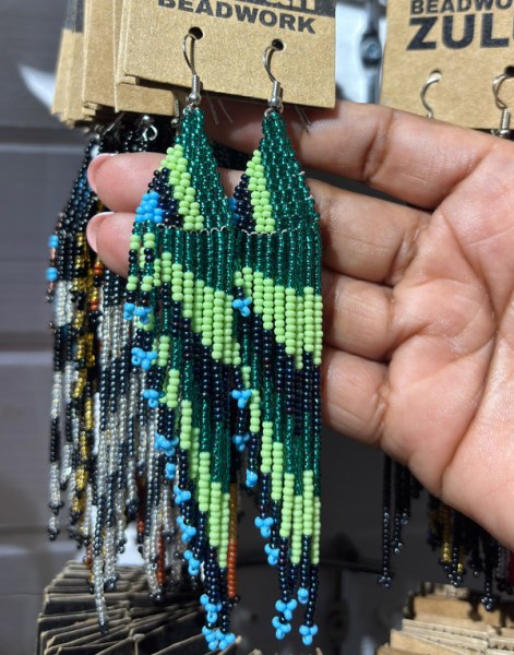 African Beaded Earrings Savuti Lime Navy Blue Jade