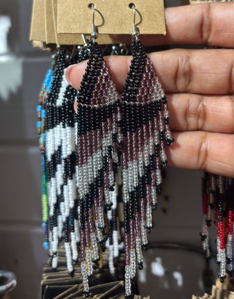African Beaded Earrings Savuti Purple Silver Black