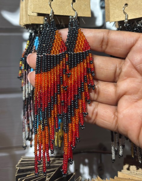 African Beaded Earrings Savuti Red Orange Metallic