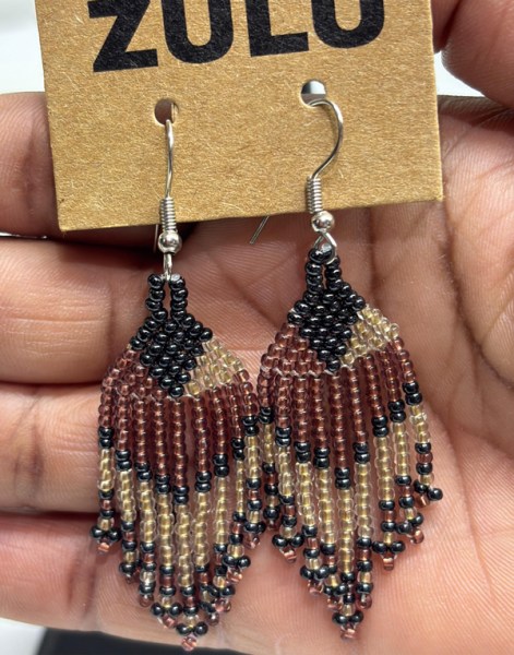 Beaded Short Tassel Earrings Copper Metallic White Gold