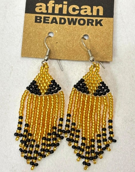 Beaded Short Tassel Earrings Gold Black
