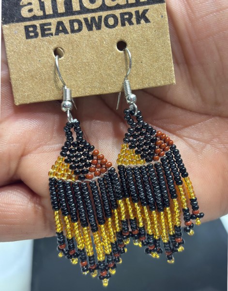 Beaded Short Tassel Earrings Brown Black Gold Metallic