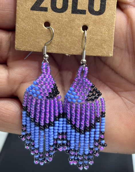 Beaded Short Tassel Earrings Lillac Blue Metallic