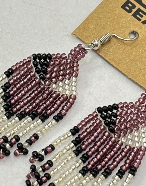 Beaded Short Tassel Earrings Purple Silver Black