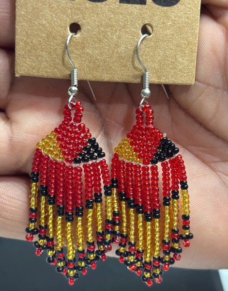 Beaded Short Tassel Earrings Red Gold Black