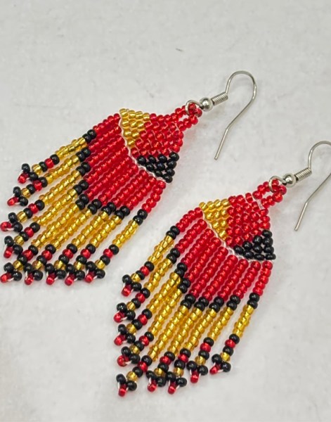 Beaded Short Tassel Earrings Red Gold Black