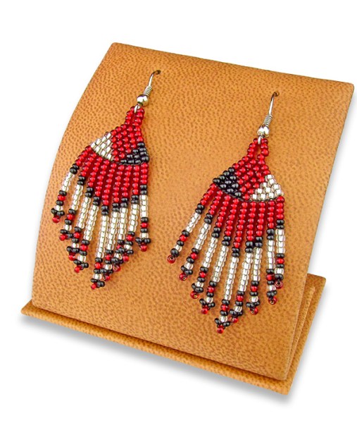 Beaded Short Tassel Earrings Red Silver Black | WHOLESALE