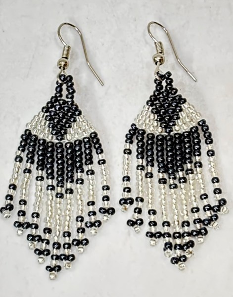 Beaded Short Tassel Earrings Silver Metallic