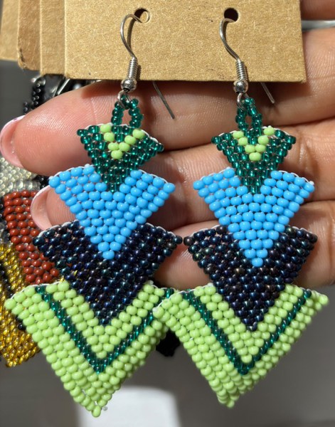 African Beaded Earrings Singita Lime Nebula Aqua Jade