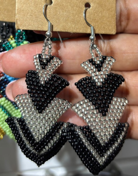 African Beaded Earrings Singita Silver Black