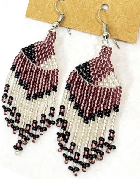 Beaded Short Tassel Earrings Purple Silver Black