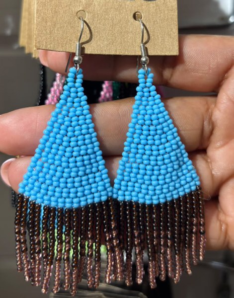 African Beaded Earrings Tembe Large Aqua Copper Chocolate