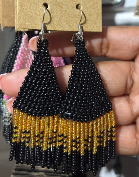 African Beaded Earrings Tembe Large Gold Black