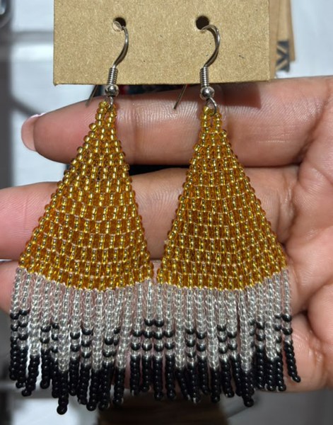 African Beaded Earrings Tembe Large Gold Silver Black