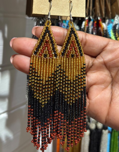 African Beaded Earrings Thonga Gold Black Brown
