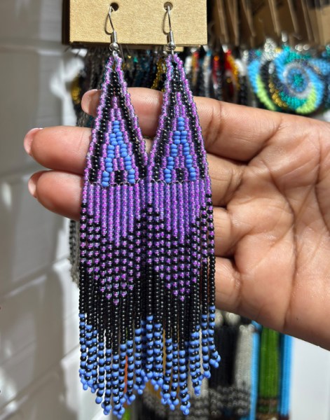 African Beaded Earrings Thonga Lilac Blue Metallic Grey