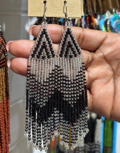 African Beaded Earrings Thonga Silver Black
