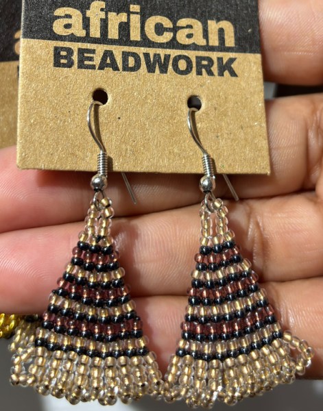 African Beaded Earrings Zulu Triangle Copper Metallic White-Gold