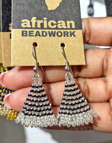 African Beaded Earrings Zulu Triangle Silver Black